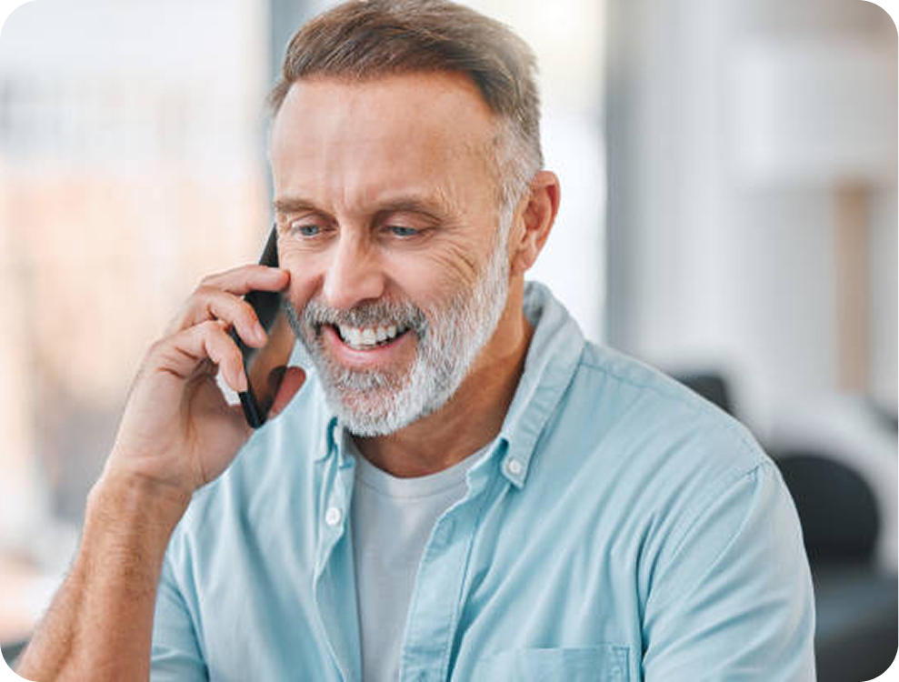 Friendly professional speaking on the phone